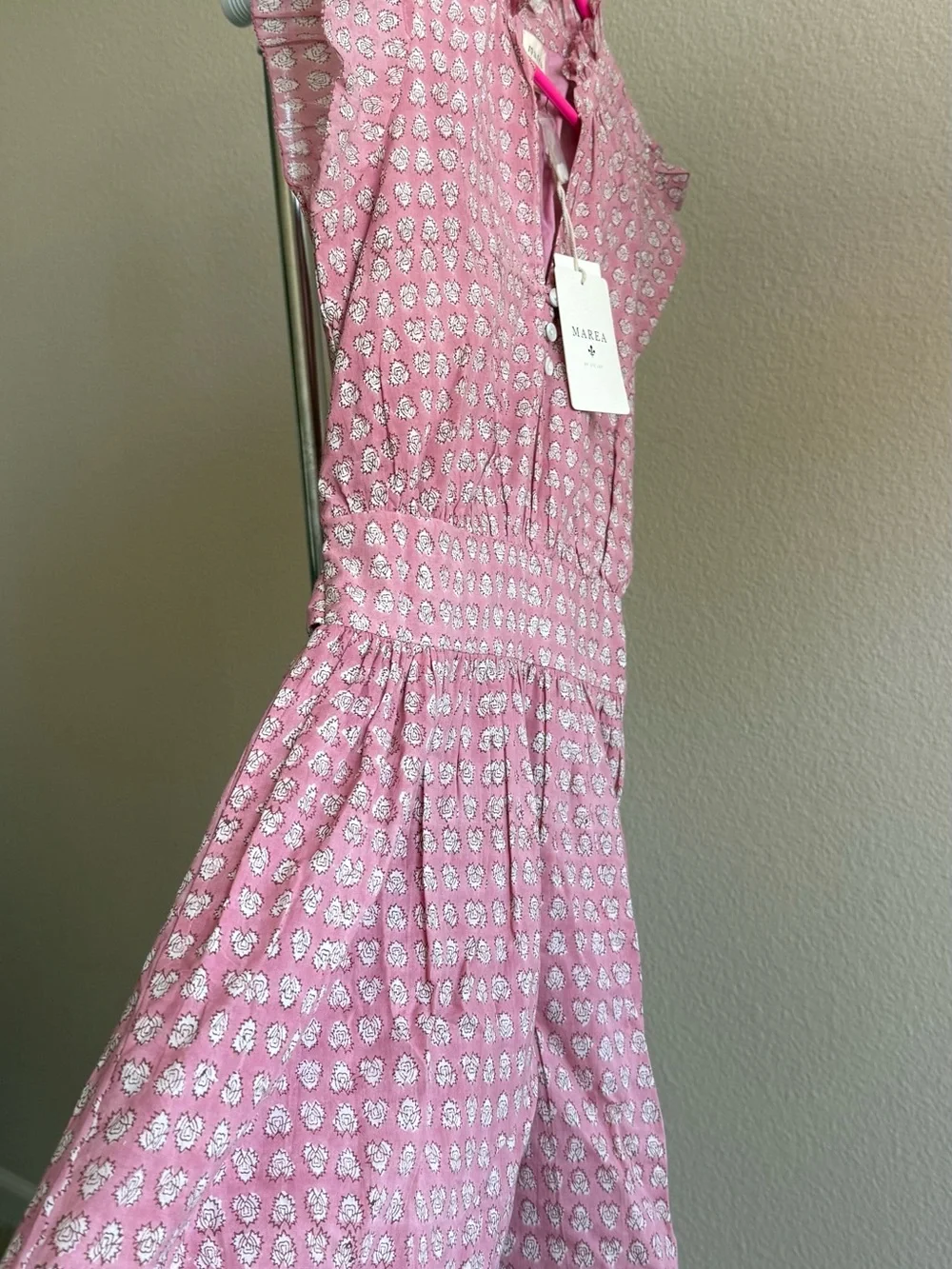 Marea Pink Floral Mini Dress with V-Neck, XS - Picture 4 of 6
